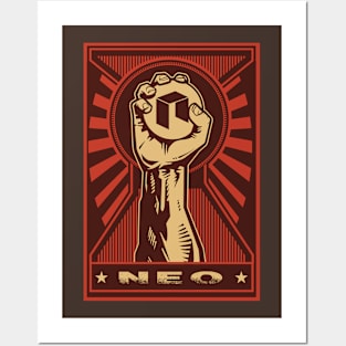 NEO COIN: Propaganda style triumphant fist clutching a Neo coin Posters and Art